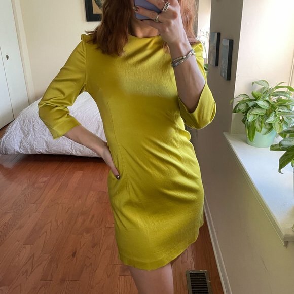 French Connection 3/4 Sleeve Mini Sheath Dress Yellow Size 2 - Picture 6 of 8